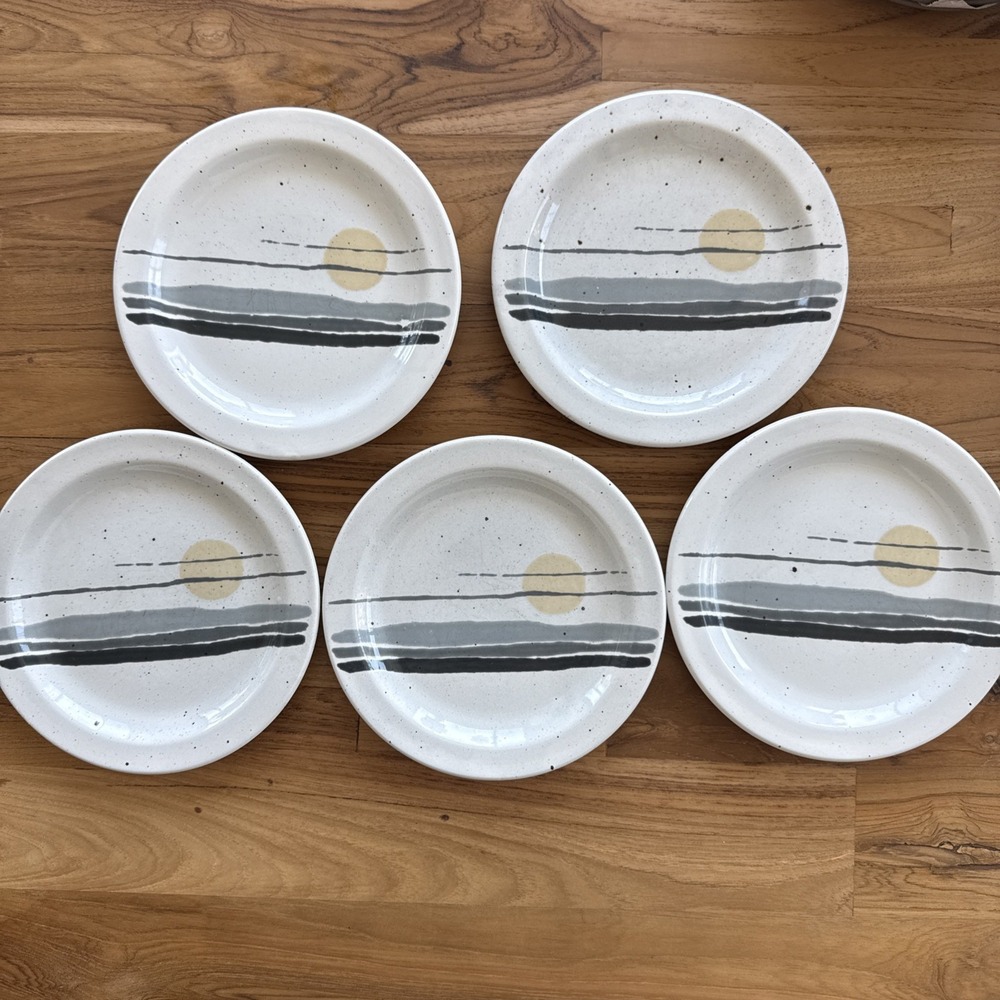 Vintage Midwinter Stonehenge Night 7" Bread Side Plates Set 5 England Excellent